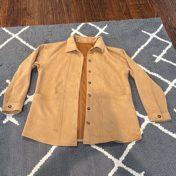 Amazon Camel Faux Suede Button Up Jacket - Picture 2 of 7